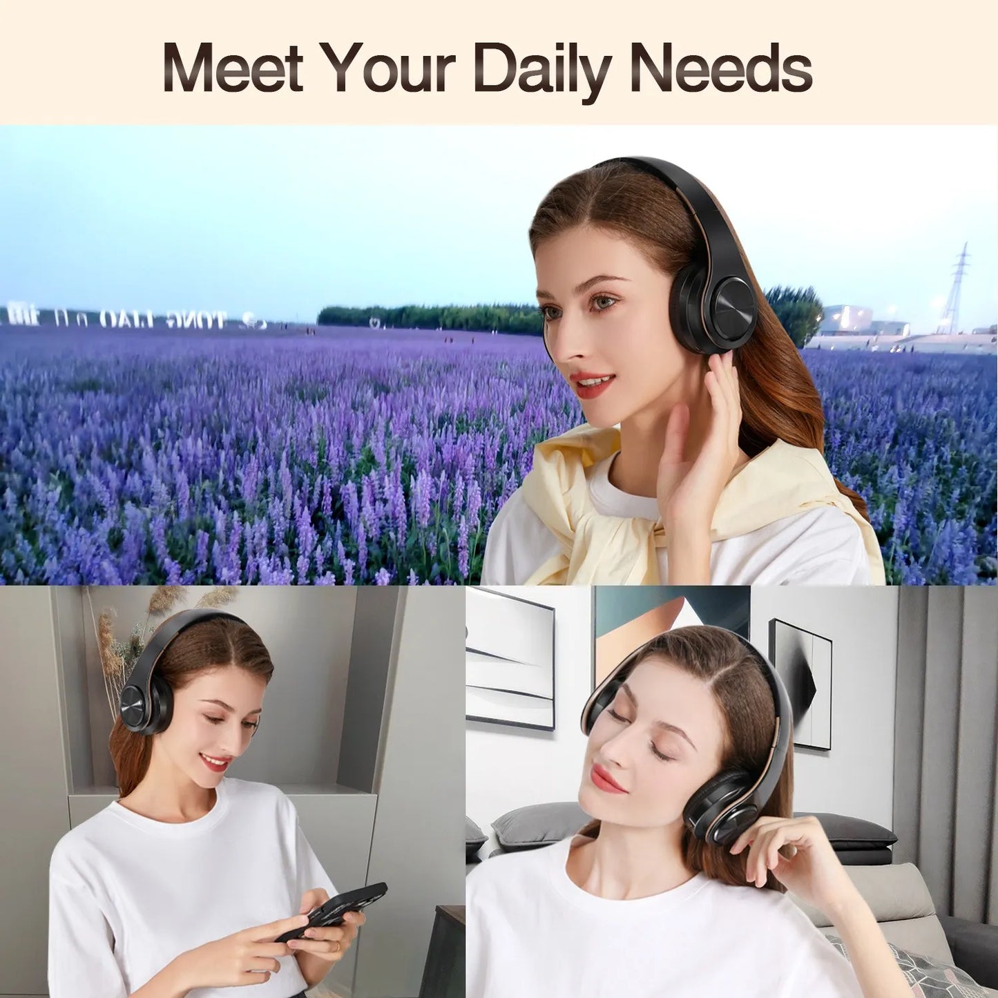 Black &Gold Wireless Headphones.  Stereo Headset for Gaming with Built-in MIC. Universal for Android and iOS