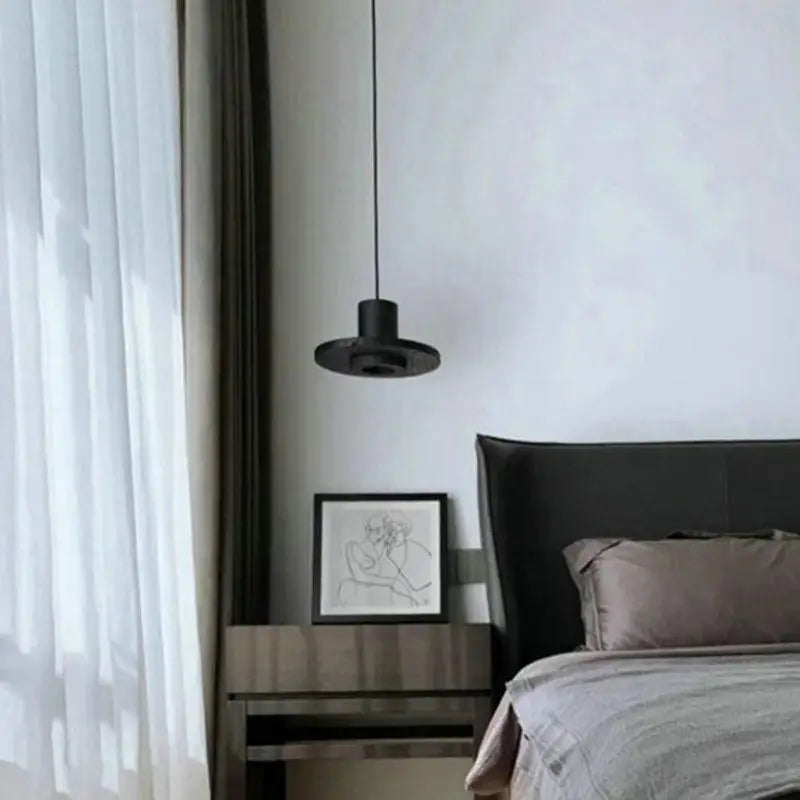 Modern minimalist bedside chandelier. Black hole stone bedroom long-line pendant lamp