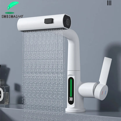 Waterfall Pull Out Kitchen Faucet, Intelligent Digital Display Cold & Hot Mixer