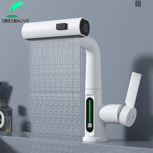 Waterfall Pull Out Kitchen Faucet, Intelligent Digital Display Cold & Hot Mixer