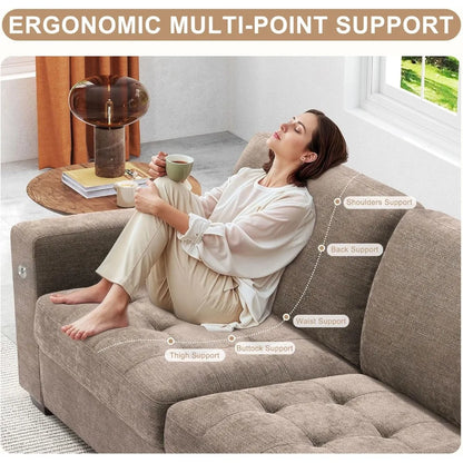 89" Modern Sofa Couch for Living Room, Chenille 3-Seater Couch with Thick Cushions, USB/Type-C Port, Removable Cover