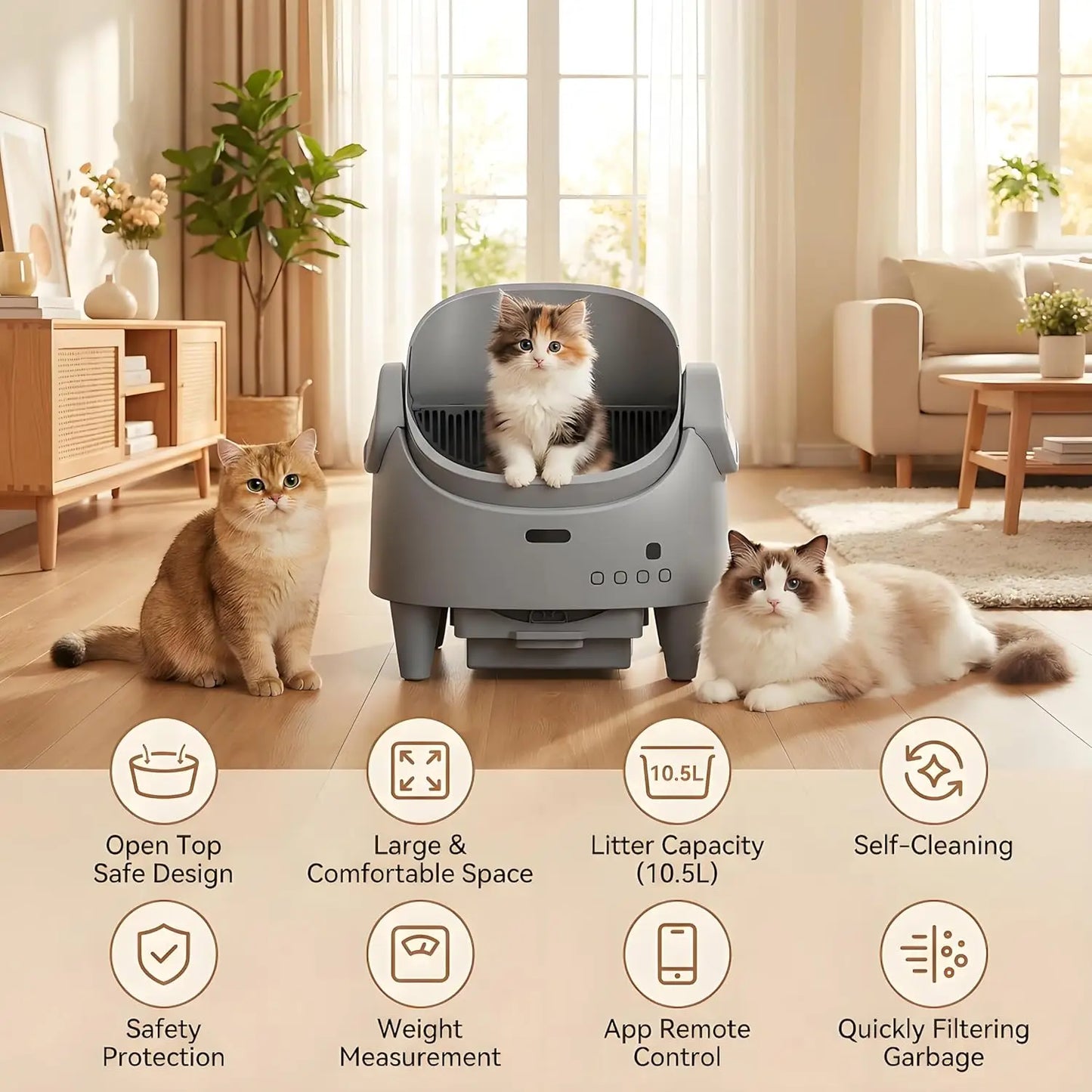 Self-Cleaning Automatic Litter Box with Open-Top Design, Smart App Remote Control,Advanced Odor Control & 15-Layer Safety Guard