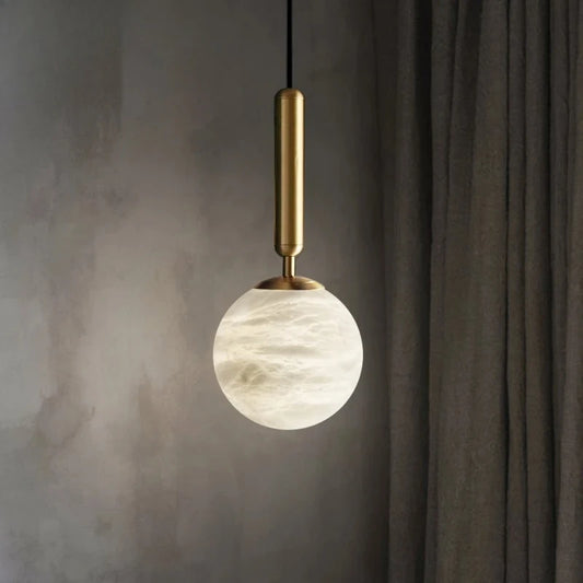 Nordic Lamps Modern Minimalist Marble Chandeliers. Round Ball Bedroom Lighting. Luxury Stone Bedside Reading Pendant Light LED