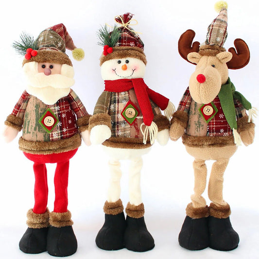 3PCS Christmas Decorative Christmas Dolls Reindeer, Snowman & Santa Claus Standing Doll