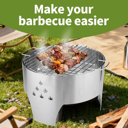 Stainless Steel Barbecue Grill, Outdoor Foldable Grill for Camping. Quick-install Wood Stove Fire Pit for Trekking, Heating & Cooking