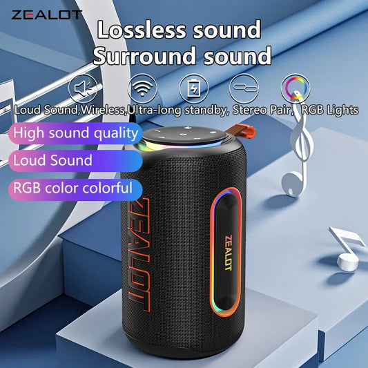 ZEALOT-MP1 60W Wireless Speaker RGB Light 30H Playtime Waterproof IPX6 Dual Pairing 8000mAh Battery