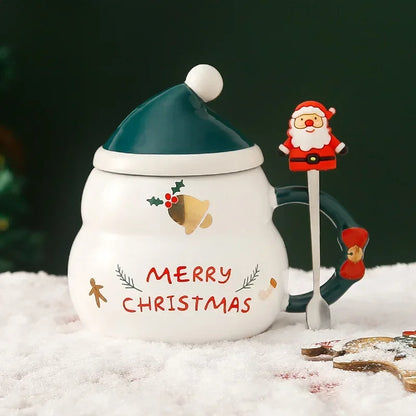 Cute Ceramic Christmas Mug with Lid Spoon Coffee Cup