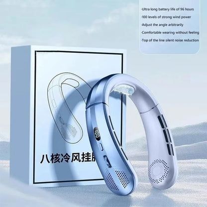 8000mAh Electric Hanging Neck Fan Portable Bladeless Mini Rechargeable with LED Digital Display Air Cooler For Outdoor