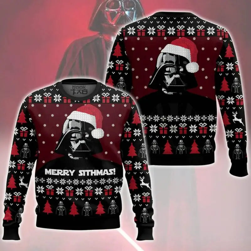 Darth Vader Pattern Christmas Sweater. Funny Holiday Party Pullover Winter Warm Cozy Vintage for Men