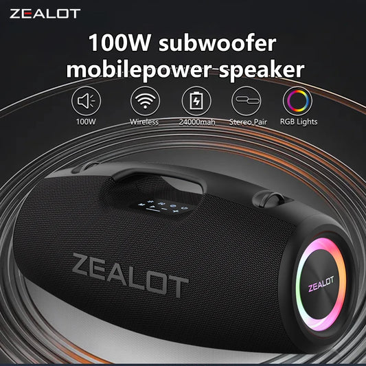ZEALOT S78 100W Wireless Speakers, DSP Technology , Dream Light, Outdoor Portable Sub woofer Speaker , Dual Pairing