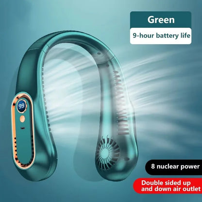 8000mAh Electric Hanging Neck Fan Portable Bladeless Mini Rechargeable with LED Digital Display Air Cooler For Outdoor