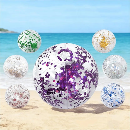 40CM Glitter Inflatable Beach Ball Transparent PVC Sparkle Water Toy 7 Colors Trendy Summer Beach Pool Party Outdoor