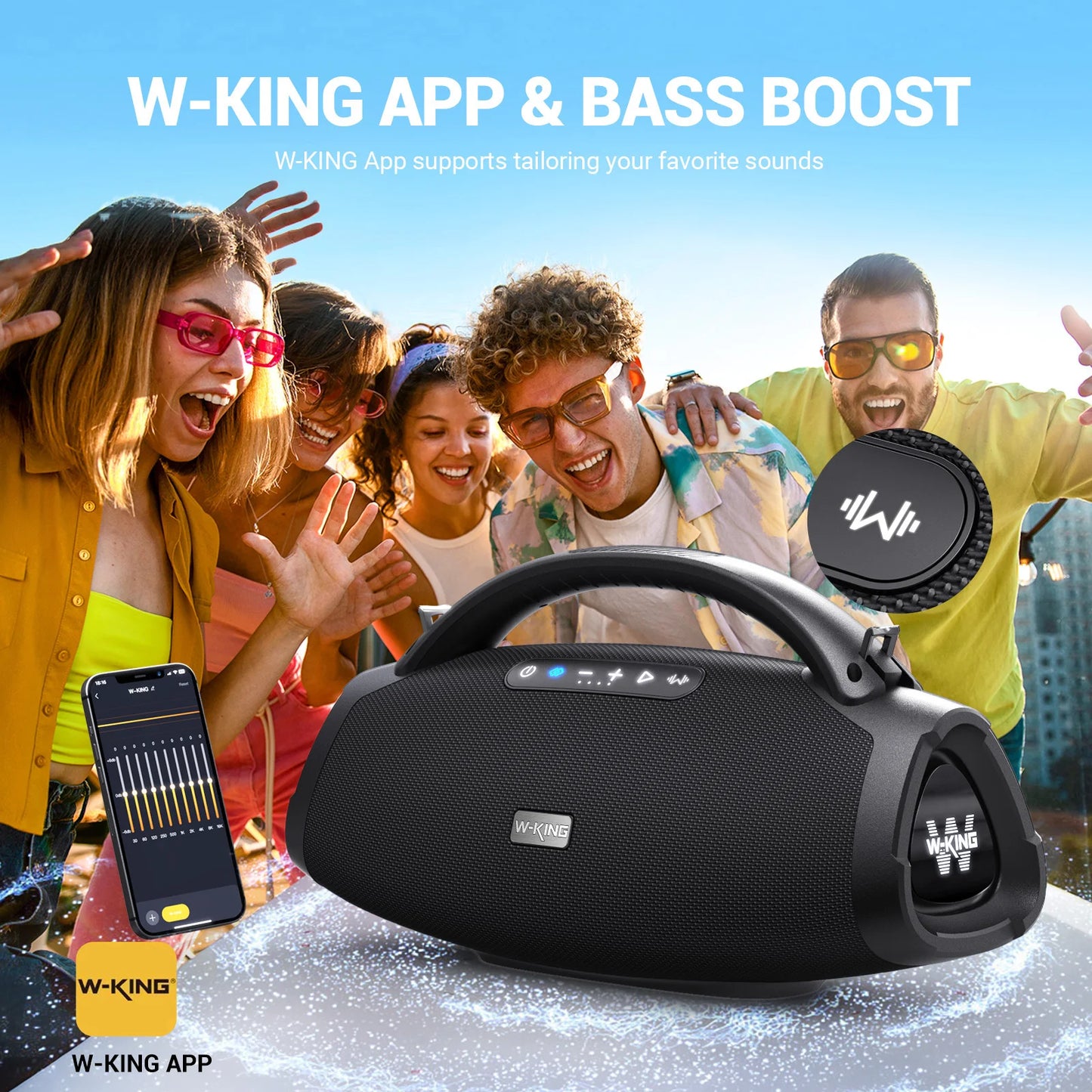 W-KING D20 Portable Bluetooth Speakers, 200W RMS Massive Bass Party Boombox, IPX7 Waterproof Speaker Large