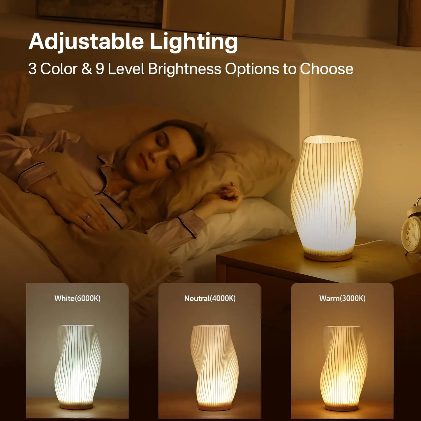 3D Desk Pleated Bedroom Bedside Lamp with 3 Levels, Dimmable Desk Lights LED