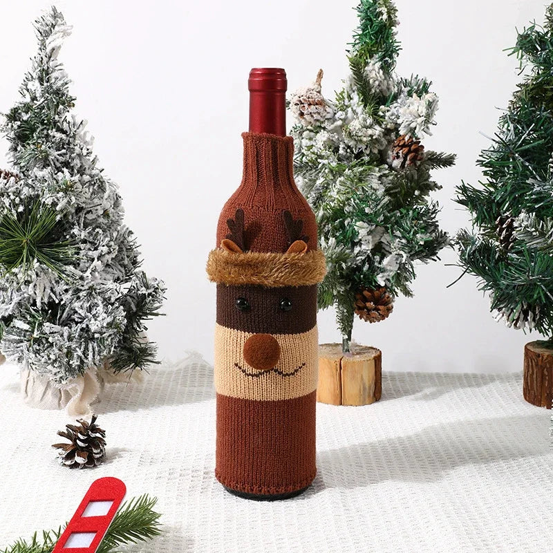 Christmas Santa Knitted Wine Bottle Case Elk Snowman Red Wine Champagne Bottle Cloth