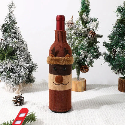 Christmas Santa Knitted Wine Bottle Case Elk Snowman Red Wine Champagne Bottle Cloth