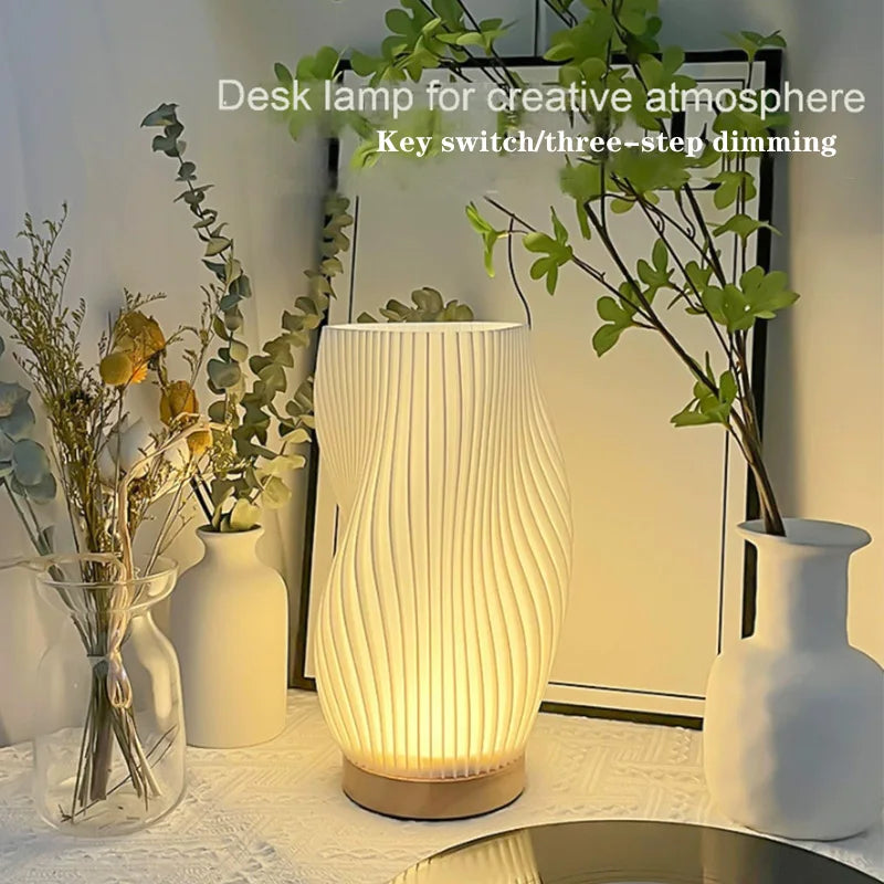 3D Desk Pleated Bedroom Bedside Lamp with 3 Levels, Dimmable Desk Lights LED