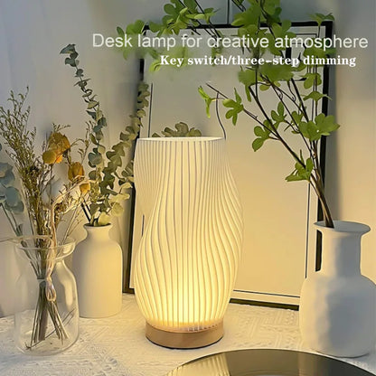 3D Desk Pleated Bedroom Bedside Lamp with 3 Levels, Dimmable Desk Lights LED