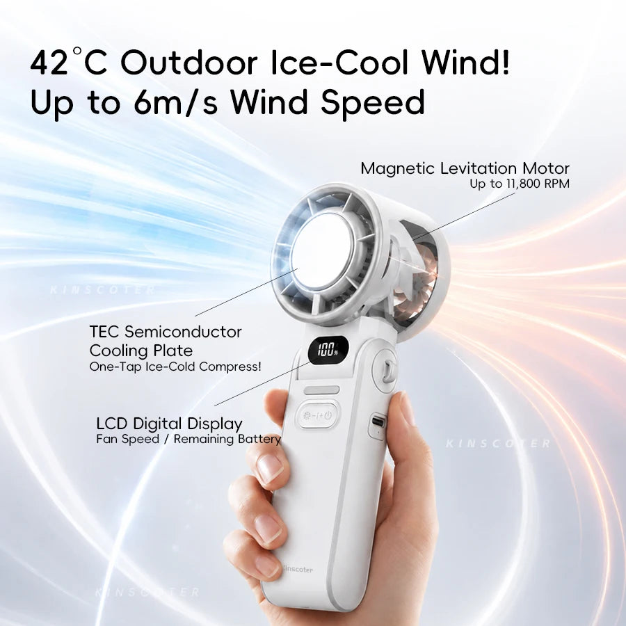 KINSCOTER Outdoor Foldable Portable Handheld Mini Cooling Fan. Rechargeable 3600mAh 100-level Free Control High Speed Turbo Fan