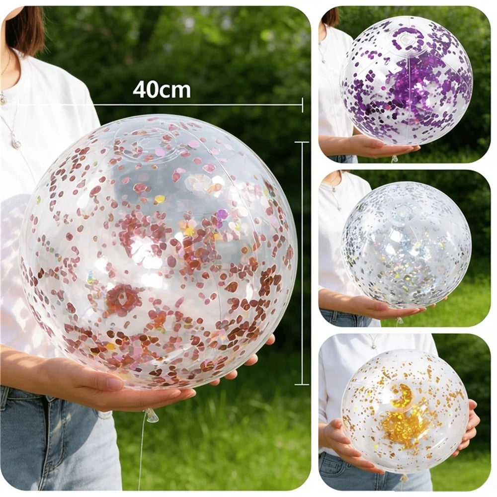 40CM Glitter Inflatable Beach Ball Transparent PVC Sparkle Water Toy 7 Colors Trendy Summer Beach Pool Party Outdoor