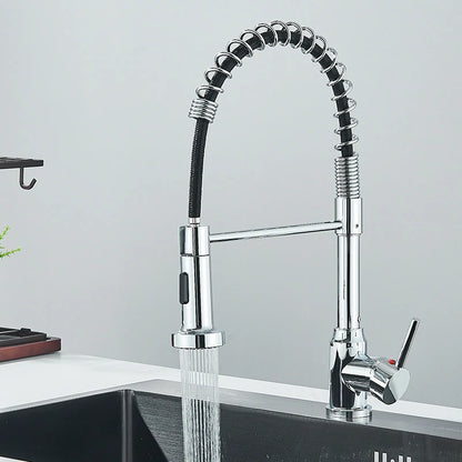 Spring Pull Down Kitchen Faucets Stream Spray Head with Hot & Cold Water