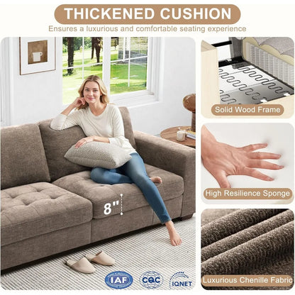 89" Modern Sofa Couch for Living Room, Chenille 3-Seater Couch with Thick Cushions, USB/Type-C Port, Removable Cover