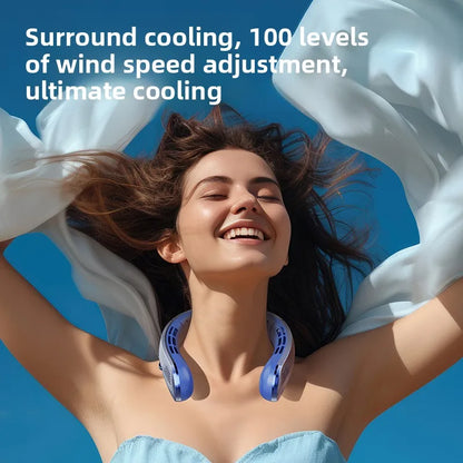 8000mAh Electric Hanging Neck Fan Portable Bladeless Mini Rechargeable with LED Digital Display Air Cooler For Outdoor