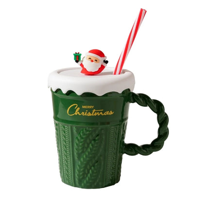 Christmas Themed Beverage Cup, Seasonal Ceramic Mugs, Christmas Hot Beverage Cup for Coffee & Milk