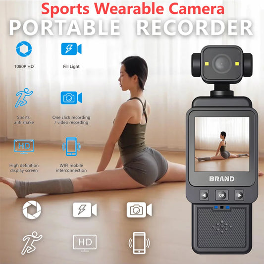 New 1080P Action Camera HD 180 ° Rotating Mini Portable Sports Wearable Body Camera