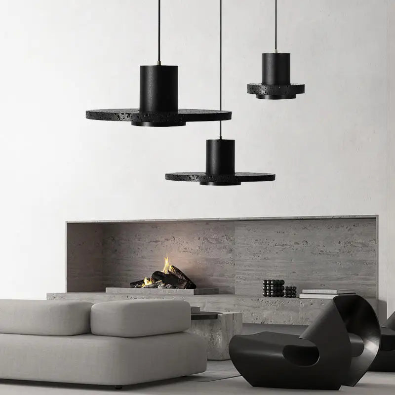 Modern minimalist bedside chandelier. Black hole stone bedroom long-line pendant lamp