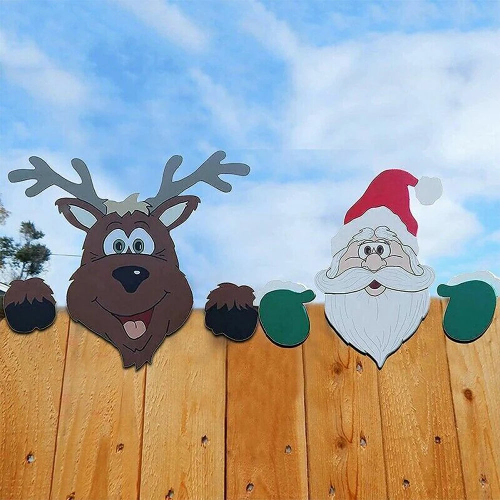 Christmas Outdoor Fence Peeking Garden  Decorations