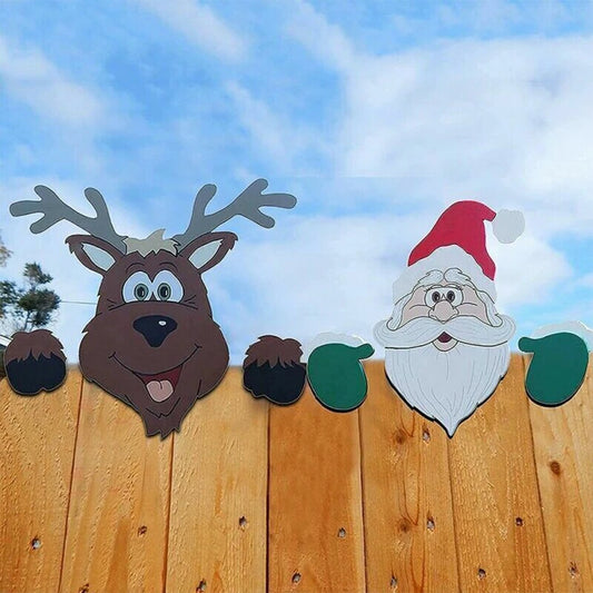 Christmas Outdoor Fence Peeking Garden  Decorations