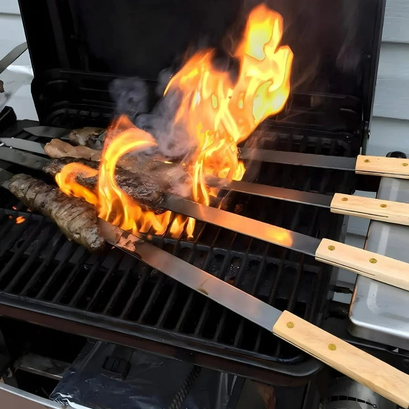 Wide Flat Barbecue Skewers. Stainless Steel Turkish Adana Flat and Paneer Tikka BBQ Kebab Skewers Perfect for Koobideh Kebab