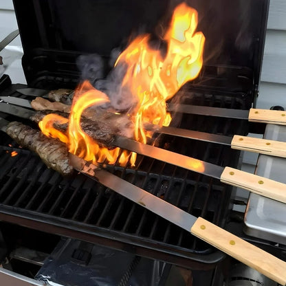 Wide Flat Barbecue Skewers. Stainless Steel Turkish Adana Flat and Paneer Tikka BBQ Kebab Skewers Perfect for Koobideh Kebab